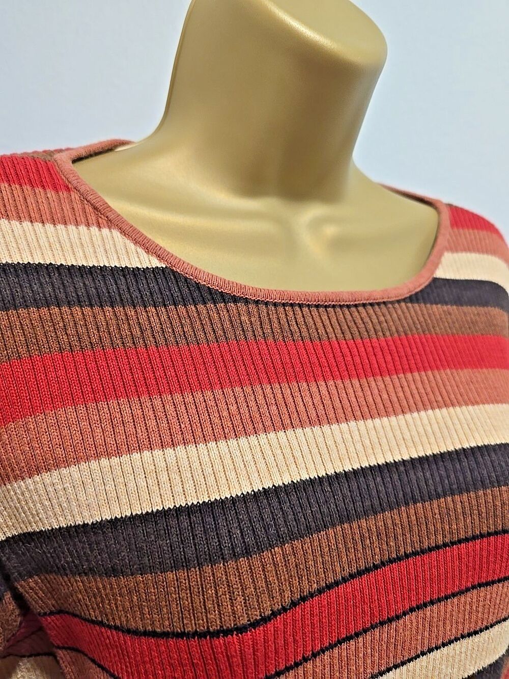 Vintage 90's Striped Ribbed Sweater Womens XL Brown Orange Mod Y2K Retro Classic